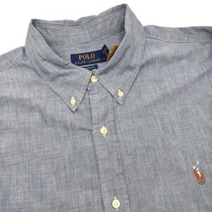 Polo Ralph Lauren Mens Classic Fit Chambray Button Down Shirt Blue XXL